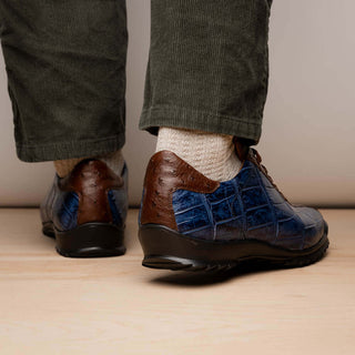 Marco Di Milano Saulo Men's Shoes Blue Jeans Exotic Ostrich / Alligator Casual Sneakers (MDM1045)-AmbrogioShoes