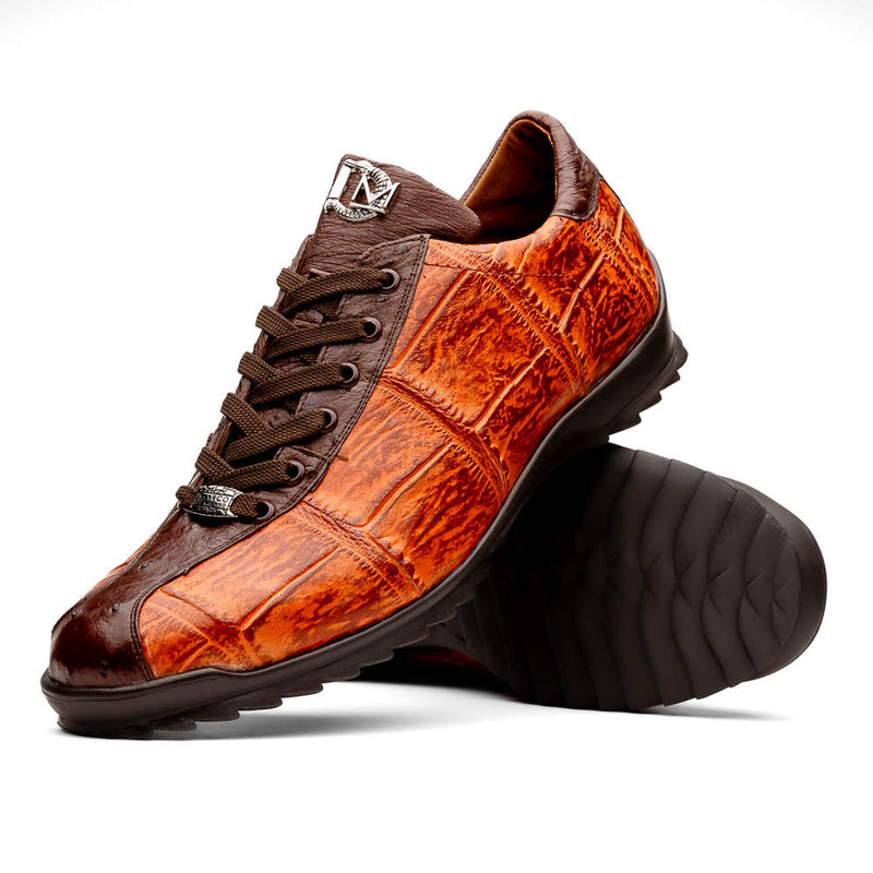 Marco Di Milano Saulo Men's Shoes Brandy & Brown Exotic Ostich / Alligator Casual Sneakers (MDM1044)-AmbrogioShoes