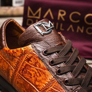 Marco Di Milano Saulo Men's Shoes Brandy & Brown Exotic Ostrich / Alligator Casual Sneakers (MDM1045)-AmbrogioShoes
