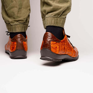 Marco Di Milano Saulo Men's Shoes Brandy & Brown Exotic Ostrich / Alligator Casual Sneakers (MDM1045)-AmbrogioShoes