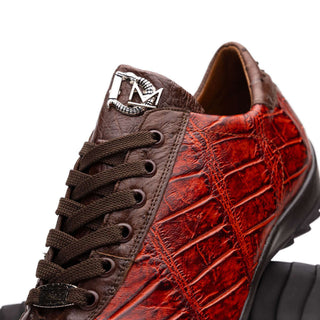 Marco Di Milano Saulo Men's Shoes Cognac Exotic Ostrich / Alligator Casual Sneakers (MDM1045)-AmbrogioShoes