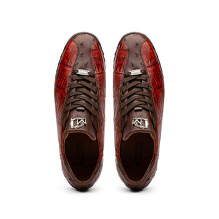 Marco Di Milano Saulo Men's Shoes Cognac Exotic Ostrich / Alligator Casual Sneakers (MDM1045)-AmbrogioShoes