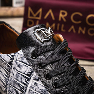 Marco Di Milano Saulo Men's Shoes Newspaper & Black Exotic Ostrich / Alligator Casual Sneakers (MDM1045)-AmbrogioShoes