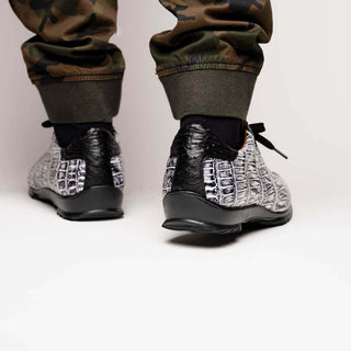 Marco Di Milano Saulo Men's Shoes Newspaper & Black Exotic Ostrich / Alligator Casual Sneakers (MDM1045)-AmbrogioShoes