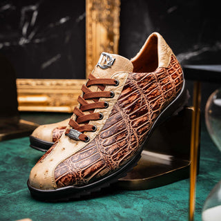 Marco Di Milano Saulo Men's Shoes Orix Exotic Ostrich / Alligator Casual Sneakers (MDM1045)-AmbrogioShoes