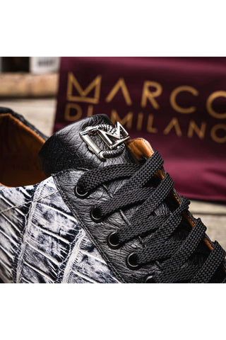 Marco Di Milano Saulo Newspaper & Black Exotic Ostrich / Alligator Casual Sneakers (MDM1045)-AmbrogioShoes