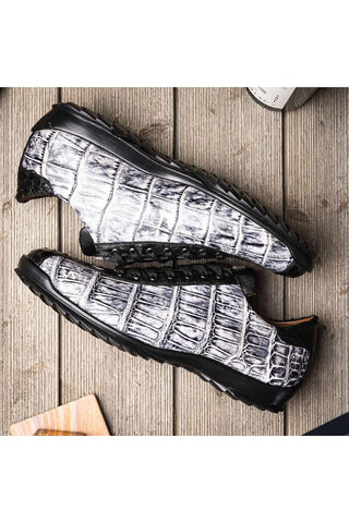 Marco Di Milano Saulo Newspaper & Black Exotic Ostrich / Alligator Casual Sneakers (MDM1045)-AmbrogioShoes