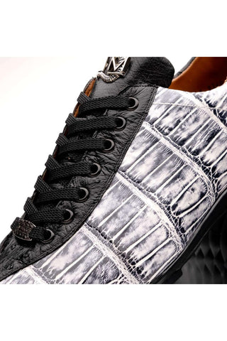 Marco Di Milano Saulo Newspaper & Black Exotic Ostrich / Alligator Casual Sneakers (MDM1045)-AmbrogioShoes