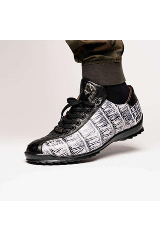 Marco Di Milano Saulo Newspaper & Black Exotic Ostrich / Alligator Casual Sneakers (MDM1045)-AmbrogioShoes
