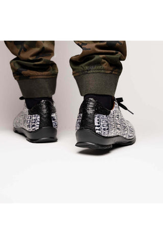 Marco Di Milano Saulo Newspaper & Black Exotic Ostrich / Alligator Casual Sneakers (MDM1045)-AmbrogioShoes