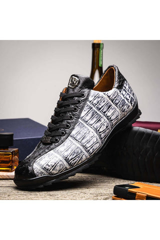 Marco Di Milano Saulo Newspaper & Black Exotic Ostrich / Alligator Casual Sneakers (MDM1045)-AmbrogioShoes