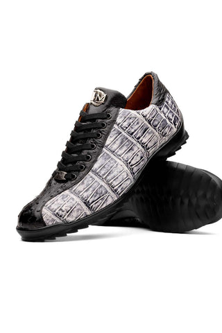 Marco Di Milano Saulo Newspaper & Black Exotic Ostrich / Alligator Casual Sneakers (MDM1045)-AmbrogioShoes