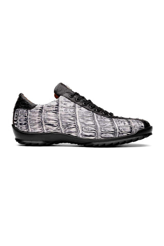 Marco Di Milano Saulo Newspaper & Black Exotic Ostrich / Alligator Casual Sneakers (MDM1045)-AmbrogioShoes
