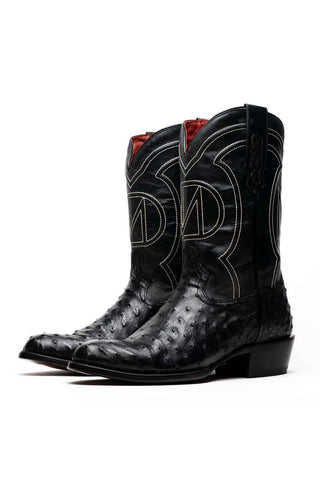 Marco Di Milano Savannah Black Exotic Ostrich Skin Cowboy Boot (MDM1227)-AmbrogioShoes