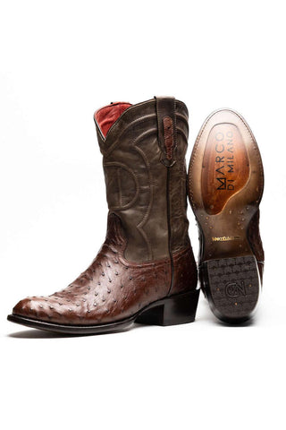 Marco Di Milano Savannah Kango Tabacco Exotic Ostrich Skin Cowboy Boot (MDM1230)-AmbrogioShoes