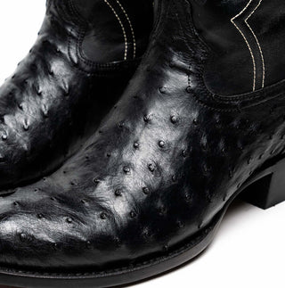 Marco Di Milano Savannah Men's Shoes Black Exotic Ostrich Skin Cowboy Boot (MDM1227)-AmbrogioShoes
