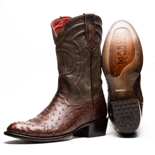 Marco Di Milano Savannah Men's Shoes Kango Tabacco Exotic Ostrich Skin Cowboy Boot (MDM1230)-AmbrogioShoes