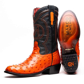 Marco Di Milano Savannah Men's Shoes Orange Exotic Ostrich Skin Cowboy Boot (MDM1228)-AmbrogioShoes