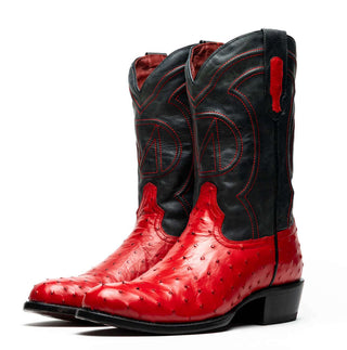 Marco Di Milano Savannah Men's Shoes Red Exotic Ostrich Skin Cowboy Boot (MDM1229)-AmbrogioShoes