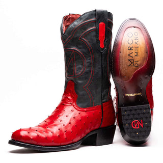 Marco Di Milano Savannah Men's Shoes Red Exotic Ostrich Skin Cowboy Boot (MDM1229)-AmbrogioShoes