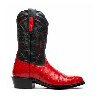 Marco Di Milano Savannah Men's Shoes Red Exotic Ostrich Skin Cowboy Boot (MDM1229)-AmbrogioShoes