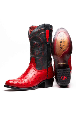 Marco Di Milano Savannah Red Exotic Ostrich Skin Cowboy Boot (MDM1229)-AmbrogioShoes