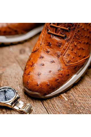 Marco Di Milano Scanno Antique Cognac Exotic Ostich Casual Sneakers (MDM1049)-AmbrogioShoes