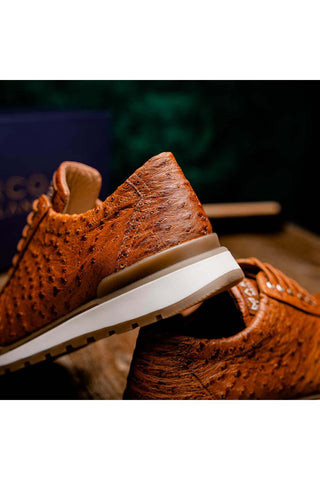 Marco Di Milano Scanno Antique Cognac Exotic Ostich Casual Sneakers (MDM1049)-AmbrogioShoes