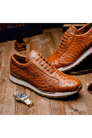 Marco Di Milano Scanno Antique Cognac Exotic Ostich Casual Sneakers (MDM1049)-AmbrogioShoes