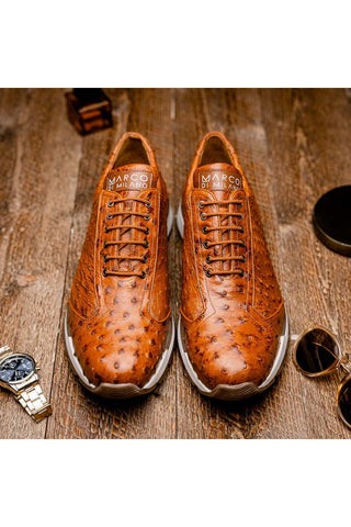 Marco Di Milano Scanno Antique Cognac Exotic Ostich Casual Sneakers (MDM1049)-AmbrogioShoes
