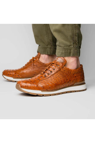 Marco Di Milano Scanno Antique Cognac Exotic Ostich Casual Sneakers (MDM1049)-AmbrogioShoes