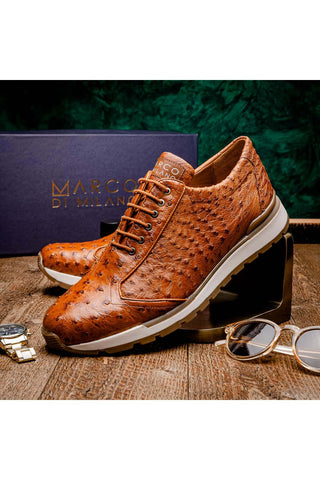 Marco Di Milano Scanno Antique Cognac Exotic Ostich Casual Sneakers (MDM1049)-AmbrogioShoes