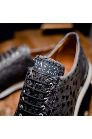 Marco Di Milano Scanno Antique Gray Exotic Ostich Casual Sneakers (MDM1050)-AmbrogioShoes