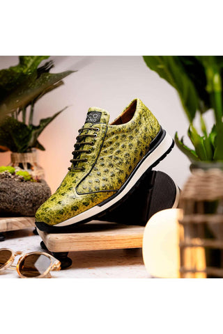 Marco Di Milano Scanno Antique Green Exotic Ostich Casual Sneakers (MDM1055)-AmbrogioShoes