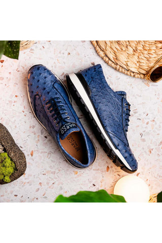 Marco Di Milano Scanno Antique Navy Exotic Ostich Casual Sneakers (MDM1053)-AmbrogioShoes