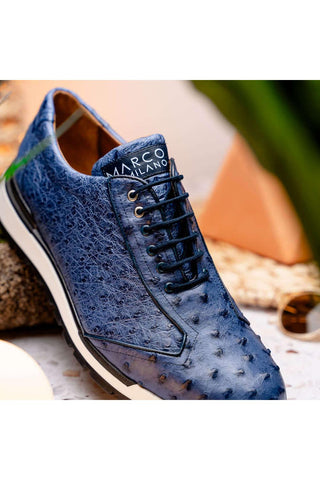 Marco Di Milano Scanno Antique Navy Exotic Ostich Casual Sneakers (MDM1053)-AmbrogioShoes