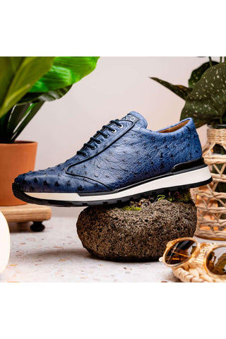 Marco Di Milano Scanno Antique Navy Exotic Ostich Casual Sneakers (MDM1053)-AmbrogioShoes