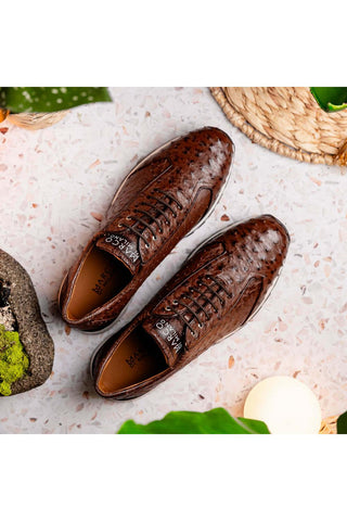 Marco Di Milano Scanno Brown Exotic Ostich Casual Sneakers (MDM1051)-AmbrogioShoes