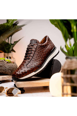 Marco Di Milano Scanno Brown Exotic Ostich Casual Sneakers (MDM1051)-AmbrogioShoes