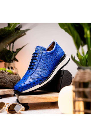 Marco Di Milano Scanno Electric Blue Exotic Ostrich Casual Sneakers (MDM1046)-AmbrogioShoes