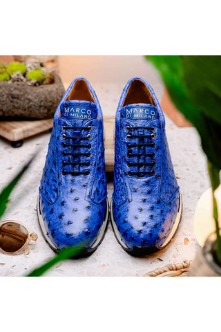Marco Di Milano Scanno Electric Blue Exotic Ostrich Casual Sneakers (MDM1046)-AmbrogioShoes