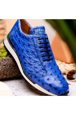 Marco Di Milano Scanno Electric Blue Exotic Ostrich Casual Sneakers (MDM1046)-AmbrogioShoes
