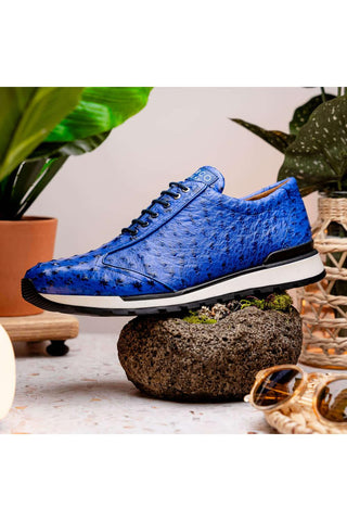Marco Di Milano Scanno Electric Blue Exotic Ostrich Casual Sneakers (MDM1046)-AmbrogioShoes