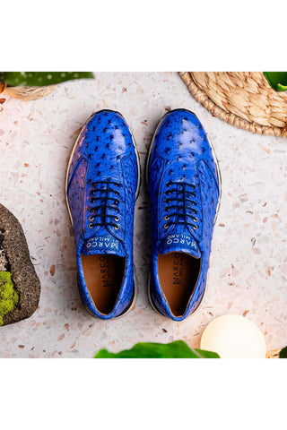 Marco Di Milano Scanno Electric Blue Exotic Ostrich Casual Sneakers (MDM1046)-AmbrogioShoes
