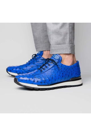 Marco Di Milano Scanno Electric Blue Exotic Ostrich Casual Sneakers (MDM1046)-AmbrogioShoes