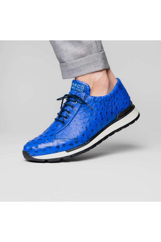 Marco Di Milano Scanno Electric Blue Exotic Ostrich Casual Sneakers (MDM1046)-AmbrogioShoes