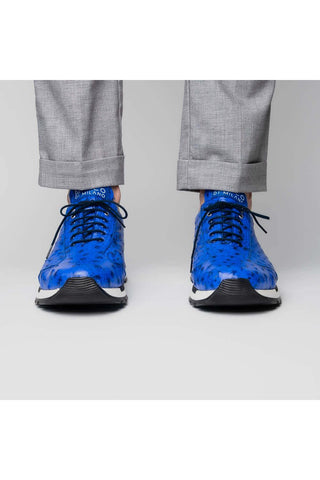 Marco Di Milano Scanno Electric Blue Exotic Ostrich Casual Sneakers (MDM1046)-AmbrogioShoes