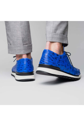Marco Di Milano Scanno Electric Blue Exotic Ostrich Casual Sneakers (MDM1046)-AmbrogioShoes