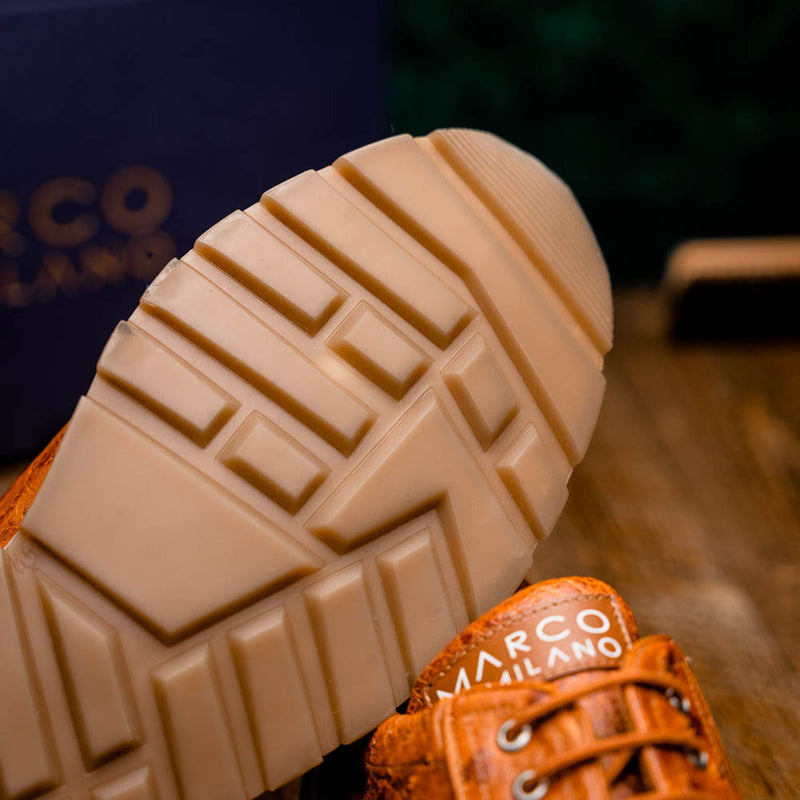 Marco Di Milano Scanno Men's Shoes Antique Cognac Exotic Ostich Casual Sneakers (MDM1049)-AmbrogioShoes