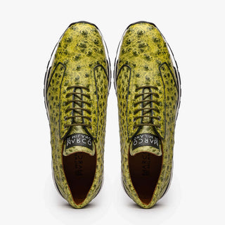 Marco Di Milano Scanno Men's Shoes Antique Green Exotic Ostich Casual Sneakers (MDM1055)-AmbrogioShoes